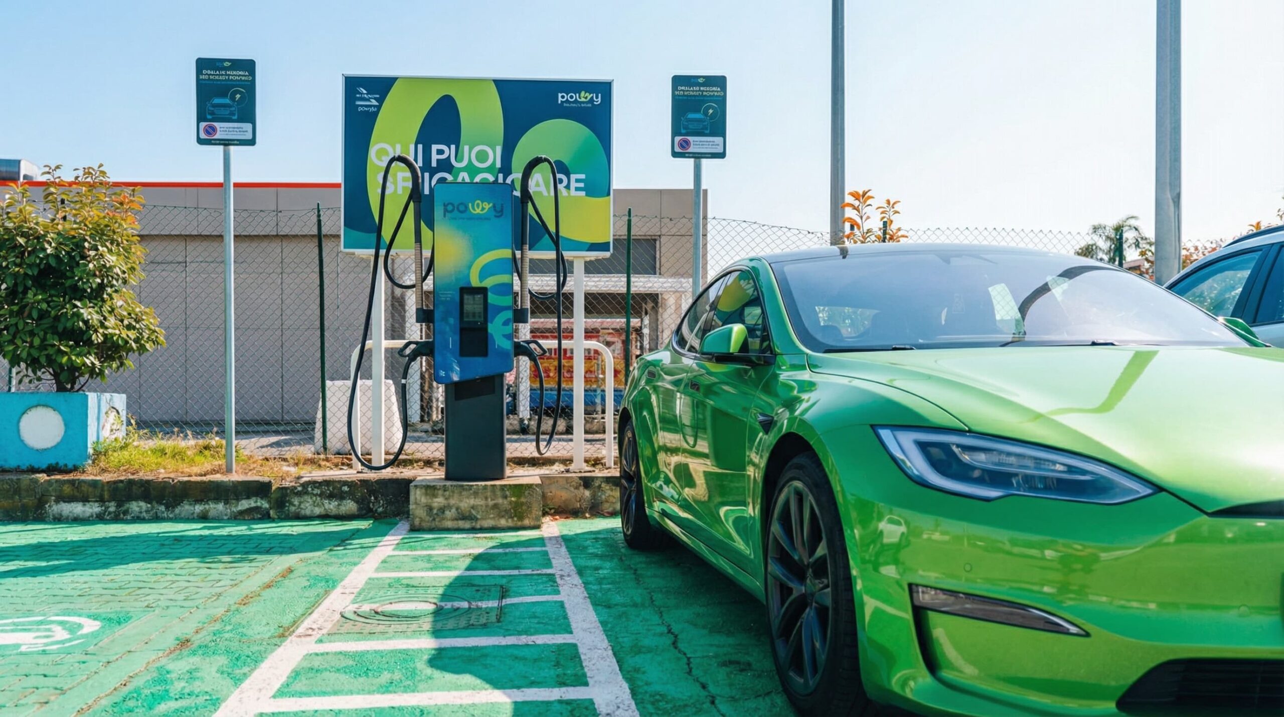 auto elettrica parcheggiata presso un area di ricarica elettrica